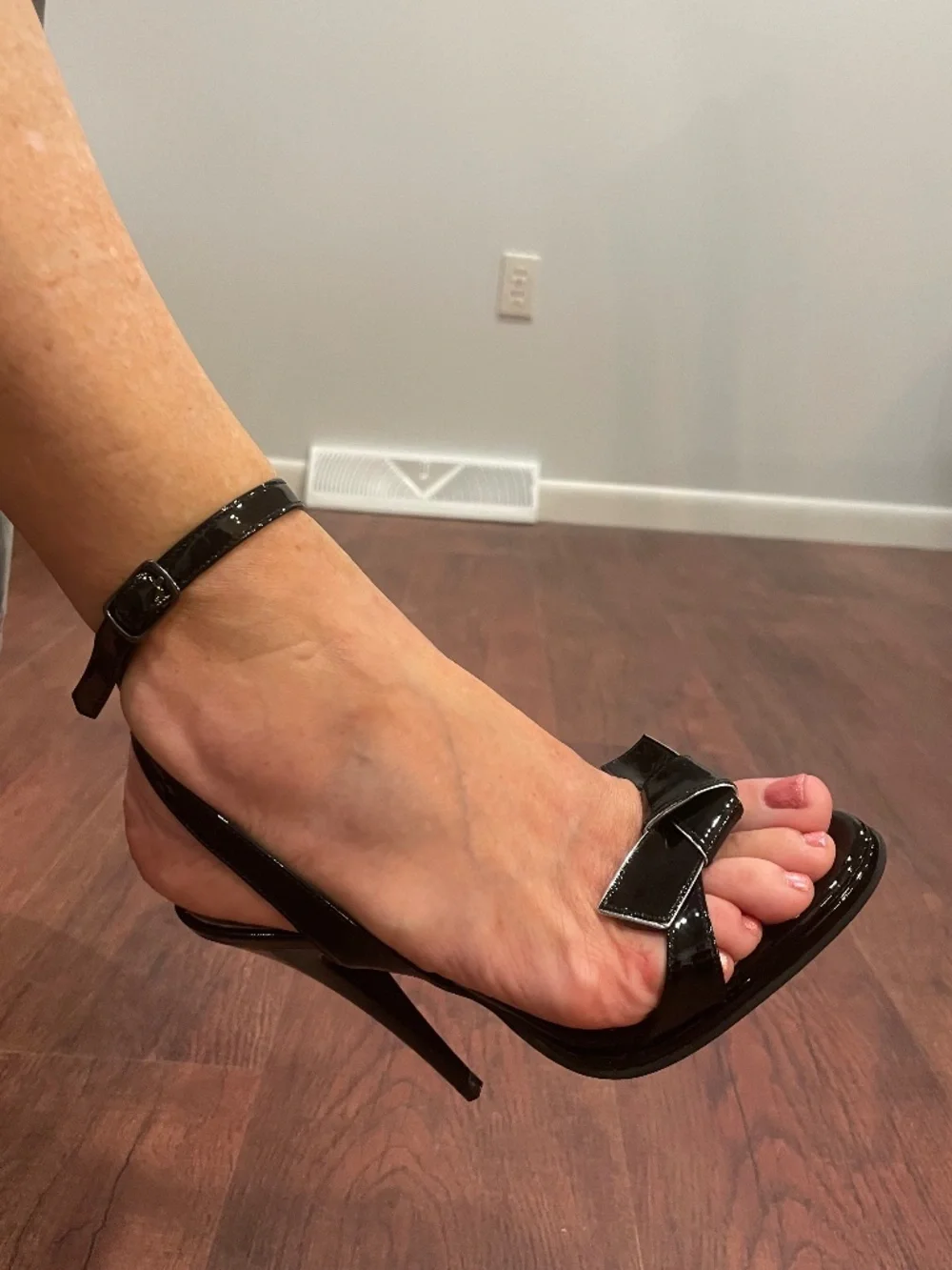 FUSS Black Ankle Strap Heels with Two Different Bows